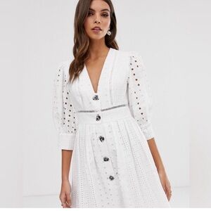 ASOS White Embroidered White Eyelet Maxi Dress US 12